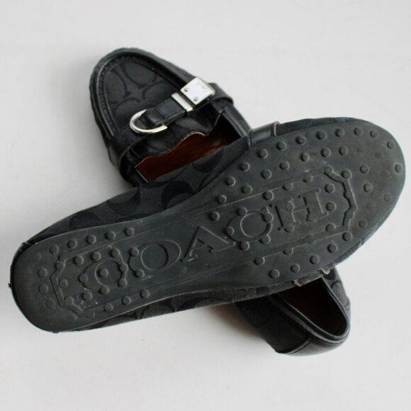 Coach Women's Flores Black Signature Logo Canvas Leather Flats Size 8.5 - Picture 7 of 8